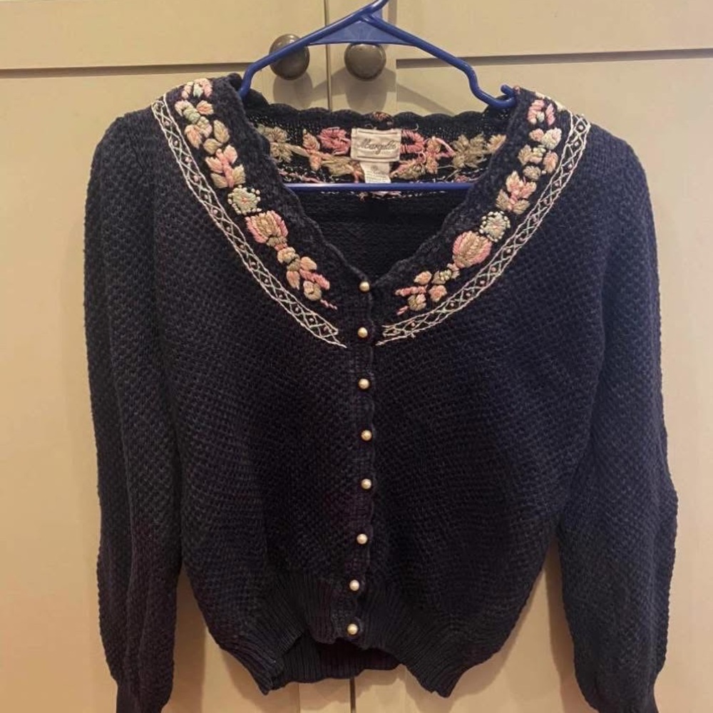 Embroidered Navy vintage cardigan
